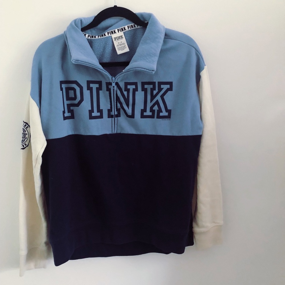 PINK color block blue half zip up!